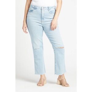 Good American 2/26 Good Curve Straight 0315 High Rise Ripped Jeans Blue Light